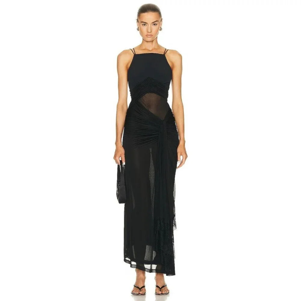 CHRISTOPHER ESBER Chlorophyte Ore Gown in Black 0 New Womens sheer Long Dress